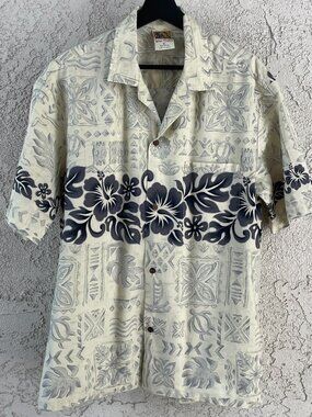 Cubavera Men's L Rayon Viscose Hawaiian Shirt Tan White Monstera Resortwear